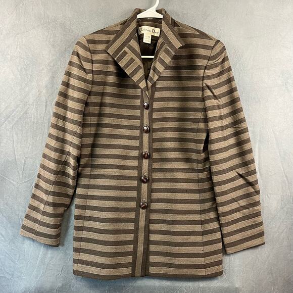 100% Pure Worsted Wool Vintage Christian Dior Pinstripe Blazer Size 6 Pin Stripe - Picture 1 of 16